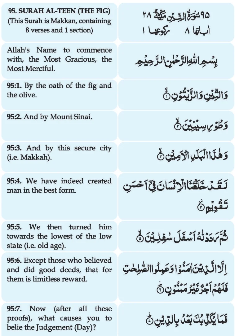 SURAH AL-TEEN English Translation and Transliteration