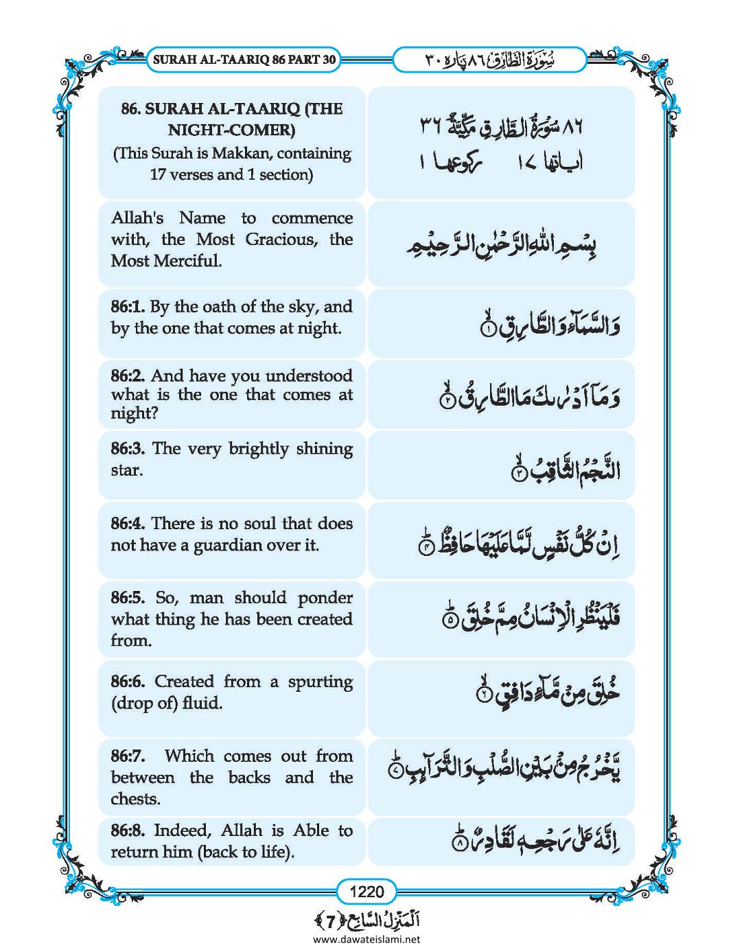 Surah Tariq English Translation